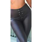 Donna Leggins Termici Imitazione Pelle con Laccetti Nero #