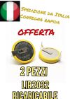 2x LIR2032 Pila Batteria Ricaricabile 2 Pin 180 Gradi replace VL2032 LIR VL 2032