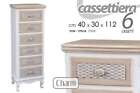 CASSETTIERA 6 CASSETTI SETTIMINO SHABBY CHIC LEGNO BIANCO MARRONE 112*40*30 CM