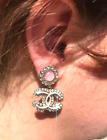 Chanel Coco  logo earrings pink, rhinestones  and crystal.