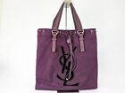 Borsa tote Yves Saint Laurent logo Kahara tela pelle viola YSL autentica