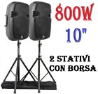 COPPIA CASSE AMPLIFICATE BI ATTIVE 800W FULL-RANGE ABS + 2 STATIVI BORSA karaoke