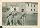 1942 WWII US Army 104th FA 3 soldiers at barracks with their rifles Photo