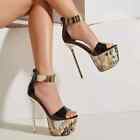 Sandali 16.5 cm Tacco Plateau Platform Nero Oro Pole Dance Lacci 84055