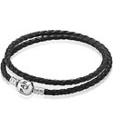 Pandora Bracciale in Pelle Nero Doppio - Silver Leather bracelet Double, Black