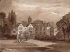 Figures & Country House In Landscape - Watercolour Painting - 19th Century