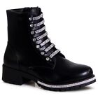 Donna Plateau Stivaletti Brillantini Worker Biker Boots Babbuccie Alla Moda