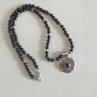 Vintage Sterling Silver & Onyx Bead Pendant Necklace