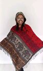 Hooded Poncho Tribal Animal print Wrap Cape Shawl Hoodie Jacket Red One size