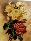 QUADRO CANOVACCIO MEZZO PUNTO PICCOLO DA RICAMARE  24 X 30 " ROSE "