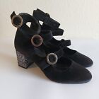 Lollipops Paris Strappy High Heels, Sparkly Glitter Heel,Black Faux Suede Size 5