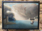 Magnifique tableau marine ancien :  baie de Naples 44x 34 cm