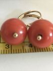 Antique Victorian  Large Coral Bead Earrings Modern 9Ct 375 “French” Wires