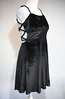 Black Velvet Ruched Bust Criss Cross Tie Back Dress M 10 Gothic Emo Fit & Flare