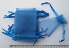 10 small mid blue organza gift pouches/bags with drawstring