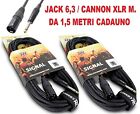 COPPIA CAVI AUDIO JACK 6,3 M. + CANNON XLR M. PROFESSIONALI casse mixer NEW