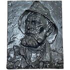 Antique English Fisherman Sea Captain Pipe Smoker Heavy Cast Iron Wall Plaque