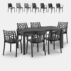 Set da giardino tavolo rattan 150x90cm 6 sedie esterno nero Meloria Dark