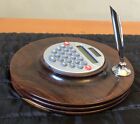 Wood Plaque Pen Holder with Calculator Desk Collectible. No Biro. Cocobolo