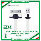 2X Cavo (Cavetto) Dati 30 PIN PIATTO PER  NOODLE per Iphone 3/3G/4/4S iPad