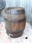 ANTIQUE VINTAGE SMALL 14" OAK WOOD BARREL KEG STAMPED KS W/ CRIMPED IRON STRAPS