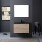 Kiamami Valentina Mobile bagno sospeso da 90cm effetto legno con lavabo nero e s