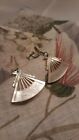 antique mother of pearl screw back pendant earrings carved japanese fan