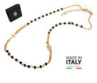 rosario argento 925 bagno oro giallo collana girocollo cristallo nero collier