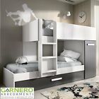 Letto a castello con armadio 244x112cm bianco grafite 3 letti cameretta Damian