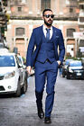 Uomo Blu Abito Firmato Matrimonio lo Sposo Cena Casual (Giacca + Gilet +