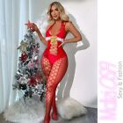 Intimo Natale Capodanno Sexy Rosso Bodystocking Catsuit Lingerie Hot Donna