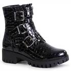 Donna Plateau Stivaletti Worker Biker Boots Derbe Fibbie