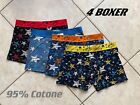 Stock 4 BOXER uomo pack mutande in cotone elasticizzato multicolori fantasia