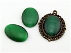 2 Cabochons 25*18 mm Cateye Glas waldgrün