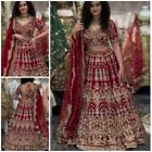 Abito da sposa rosso Lehenga Choli indiano Georgette Lengha Chunri etnico...