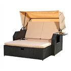 Rattan Sonnenbett + Dach Rattan Strandkorb Sonnenliege Liegebett Relaxliege Grau