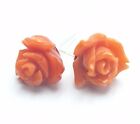 Antichi Orecchini Rose di Corallo Antico Salmone Arancione In Argento 925