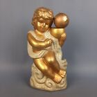 Statua putto portacandela beige oro angelo soprammobile decorativo vintage