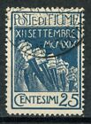 ITALIA FIUME 1920. Serie "Ingresso dei Legionari", 25 cent.