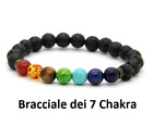 Bracciale 7 Chakra Sfere 8 mm Uomo Donna Palline Budda Pietra Lavica Naturali