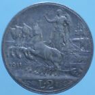 VITTORIO EMANUELE III 2 LIRE 1911 QUADRIGA VELOCE ARGENTO SILVER COIN CURRENCY