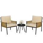 Outsunny Set da Giardino in Rattan 2 Sedie con Cuscini e Tavolino Rotondo Beige