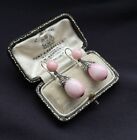 Antique Victorian Silver Faux Angel Skin Coral Earrings Pierced Hooks Pink