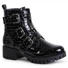 Donna Plateau Stivaletti Worker Biker Boots Fibbie