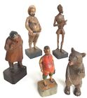 Lotto 5 figure vintage legno intagliate a mano scolpite colorate personaggi orso