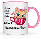 Kaffee Tasse mit Namen orangene Katze Motiv Namens Becher Namenstasse Weiss/Rosa