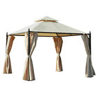 Outsunny Gazebo Tendone da Giardino, in Ferro, Tende Laterali, Beige, 3x3m