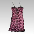 Gothic Lace Corset Dress Medium Pink Black Sexy Party Ruffle Bodycon Lace Up Emo