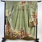 KIMONO GIAPPONESE FURISODE 162,5 cm 5  4" PURA SETA VERDE CHIARO AA0912