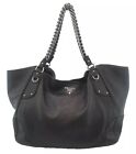 Prada Black Leather Woven Chain Shoulder Handbag, Authentic.